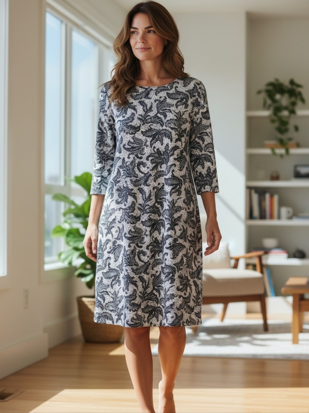 NWT Ellen Tracy Black & White Floral Print Dress 6